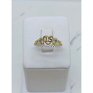 10k solid gold ring sweet 15 crown tiara heart ❤️ Blue Size 7